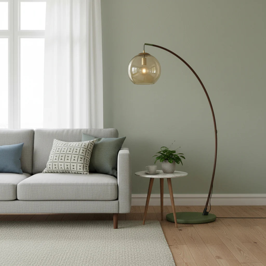 Halo Amber Glass Arc Floor Lamp