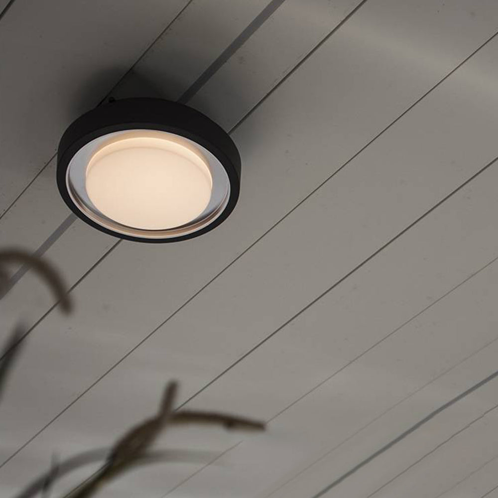 Orr Moderno Redondo LED Aplique Exterior Negro Jardín/Pasillo/Calcón/Terraza Metal