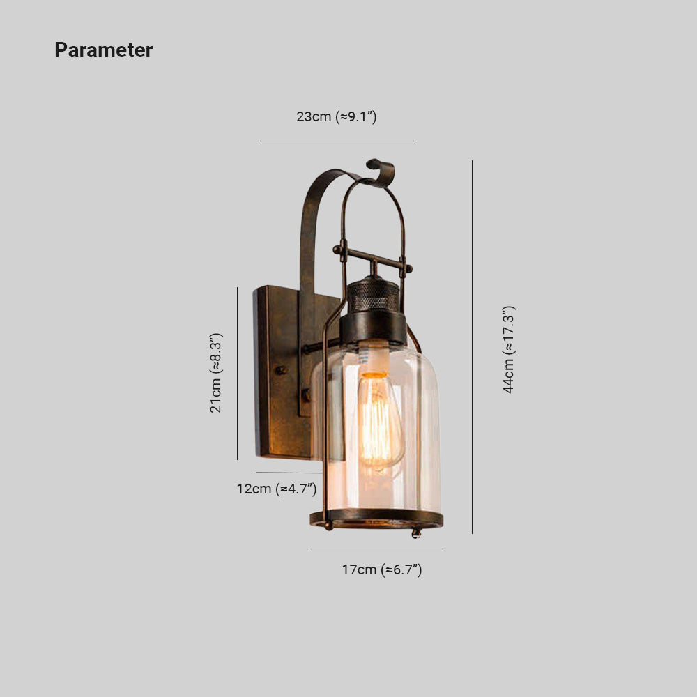 Alessio Vintange Rustico Matel/Cristal LED Aplique de Pared Interior, Negro/Rusty