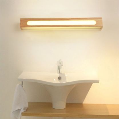 Ozawa Apliques de pared LED Minimalista redonda/rectangular/ovalada marrón para baño/dormitorio, madera y acrílico.