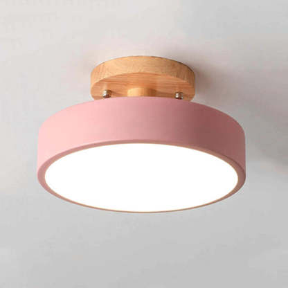 Quinn Moderna Redonda Madera/Acrílica Lámpara de Techo Negra/Rosa/Verde/Madera