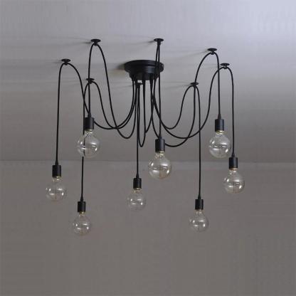 Alessio Retro LED Araña Negro Blanco Metal Salón