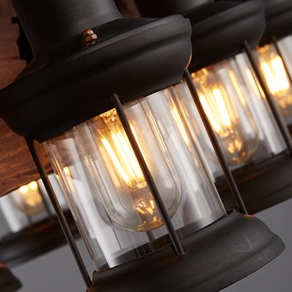 Austin Vintage Lámpara Colgante LED Jaula de Remo Sala de Estar Metal Madera