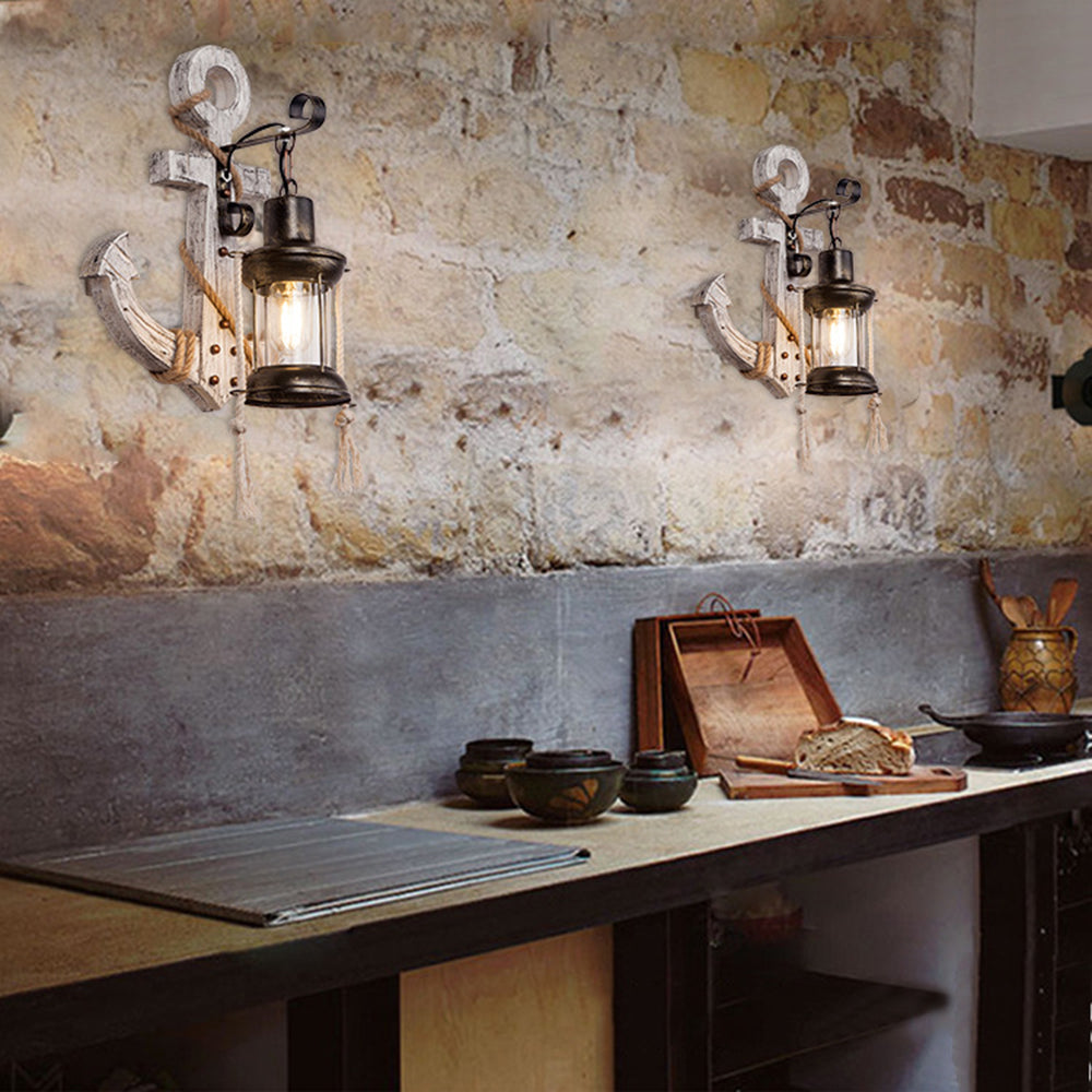 Austin Retro LED Aplique Exterior Ancla Interior Comedor/Sala de Estar Metal/Madera