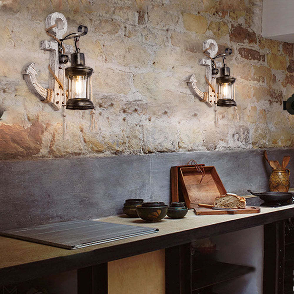 Retro LED Aplique Exterior Ancla Interior Metal/Madera | Las Sola