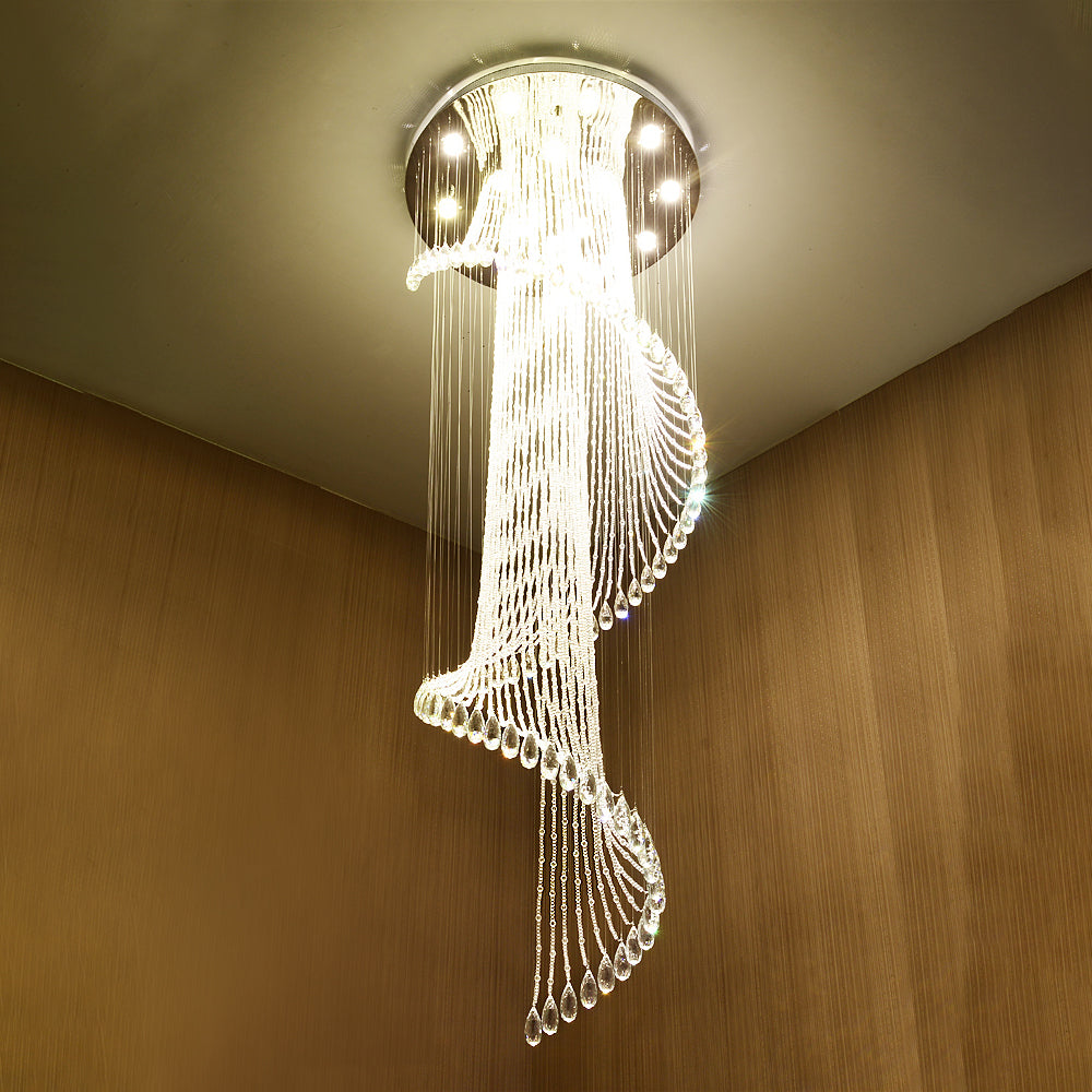 Valentina Moderno Espiral Cascada Cristal Lámpara Colgante Claro Sala de Estar