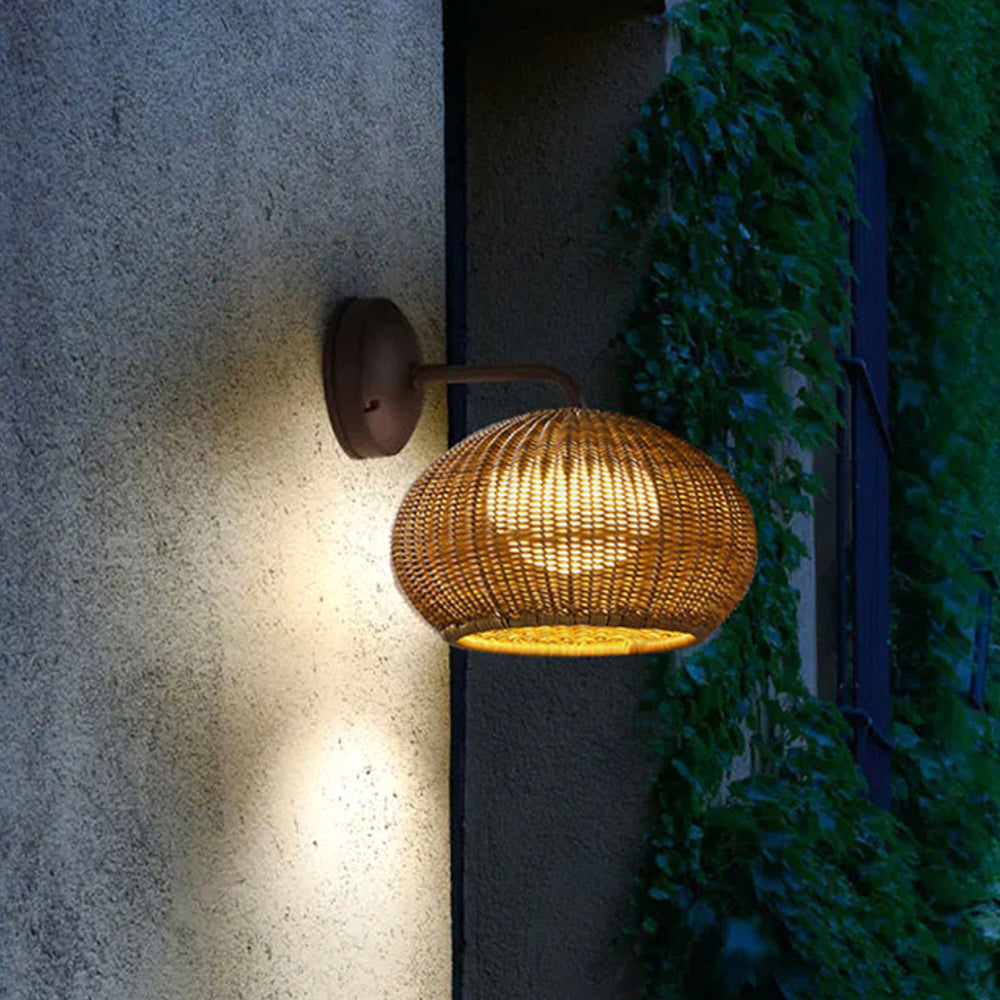 Ritta Aplique de pared Exterior LED de Diseño Rústico Madera Ratán y Acrílico