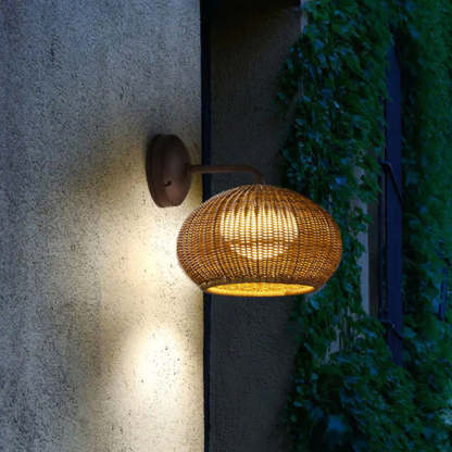 Ritta Aplique de pared Exterior LED de Diseño Rústico Madera Ratán y Acrílico