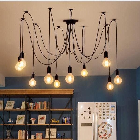 Alessio Retro LED Araña Negro Blanco Metal Salón