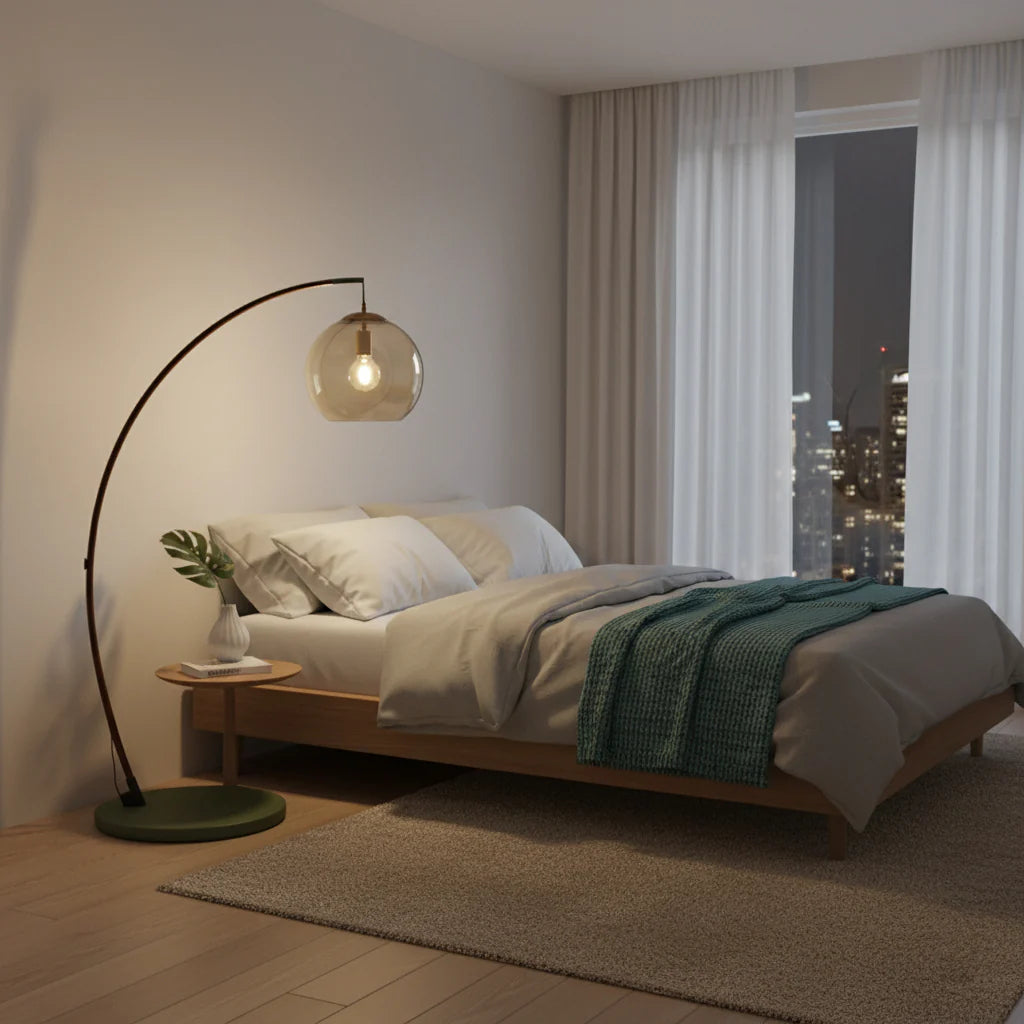 Halo Amber Glass Arc Floor Lamp
