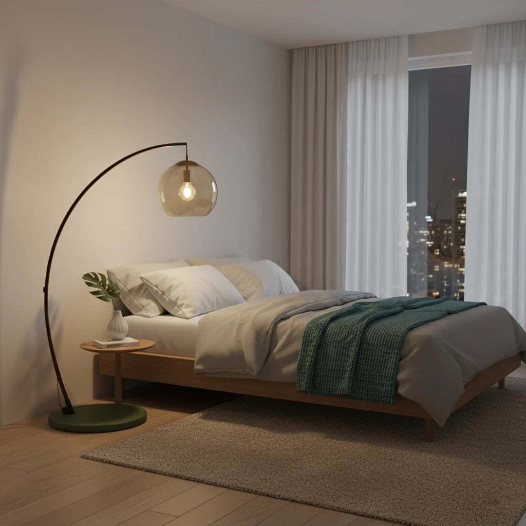 Halo Amber Glass Arc Floor Lamp