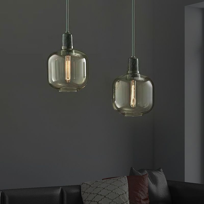Hailie Diseñador Cilindro LED Lámpara Colgante Ámbar/Gris Ahumado Sala de Estar Mármol/Vidrio