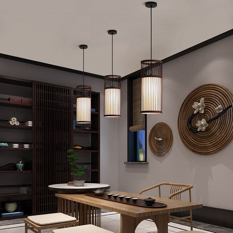 Ozawa Retro LED Lámpara Colgante Café/Madera Mesa de Comedor Metal/Bambú 2 Colores 30/42cm Largo