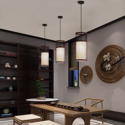 Ozawa Retro LED Lámpara Colgante Café/Madera Mesa de Comedor Metal/Bambú 2 Colores 30/42cm Largo