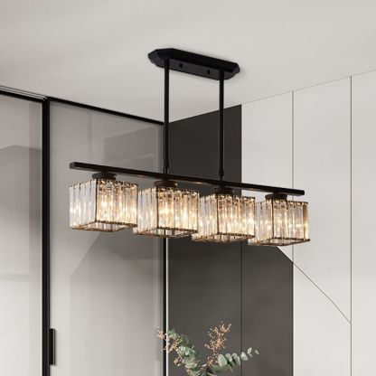 Kristy Moderno LED Lámpara Colgante, Negro/Oro, Mesa de Comedor, Cristal Metal