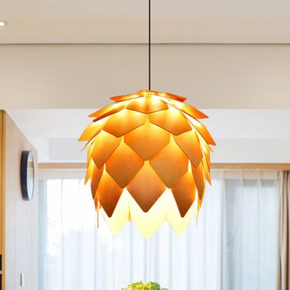 Ozawa Diseño LED Lámpara Colgante Piña Oro Comedor/Dormitorio/Sala de Estar Madera