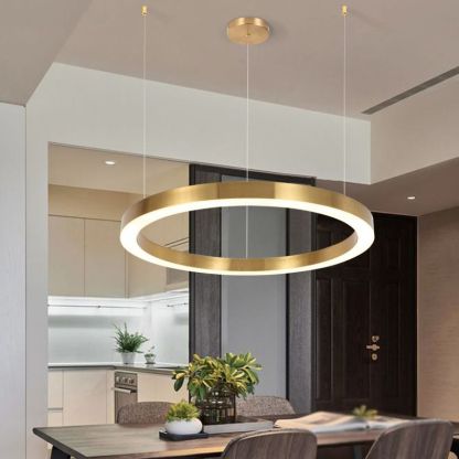 Arisha Moderno Lámpara Colgante Anillo Salón Dormitorio, Oro, Metal Acrílico
