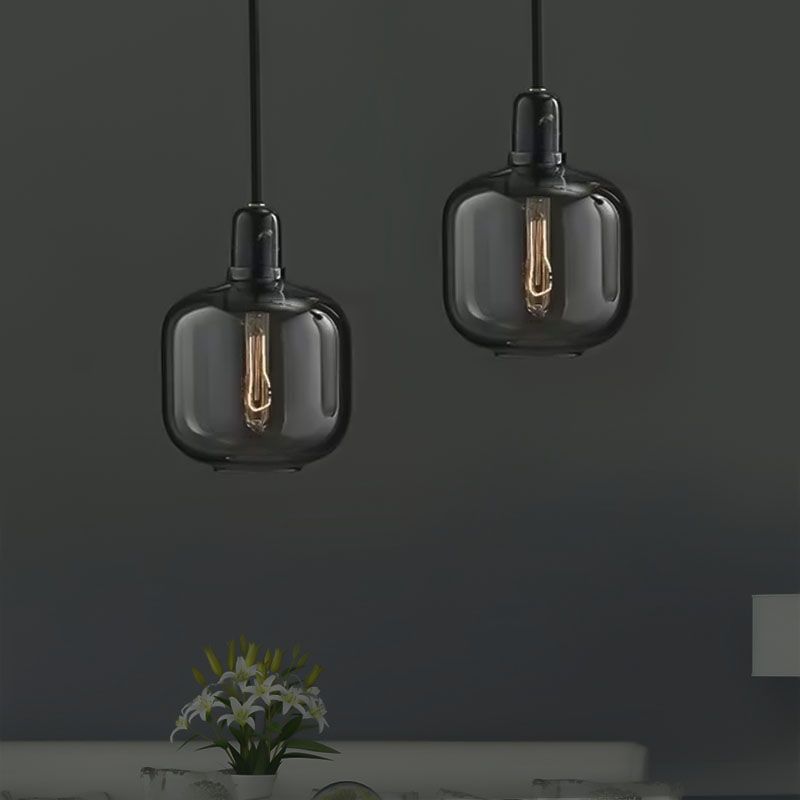 Hailie Diseñador Cilindro LED Lámpara Colgante Ámbar/Gris Ahumado Sala de Estar Mármol/Vidrio