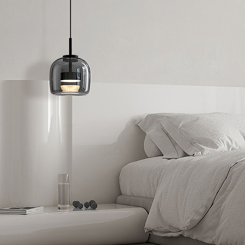 Hailie Moderno LED Lámpara Colgante Tazón Sala de Estar Dormitorio, Negro, Cristal