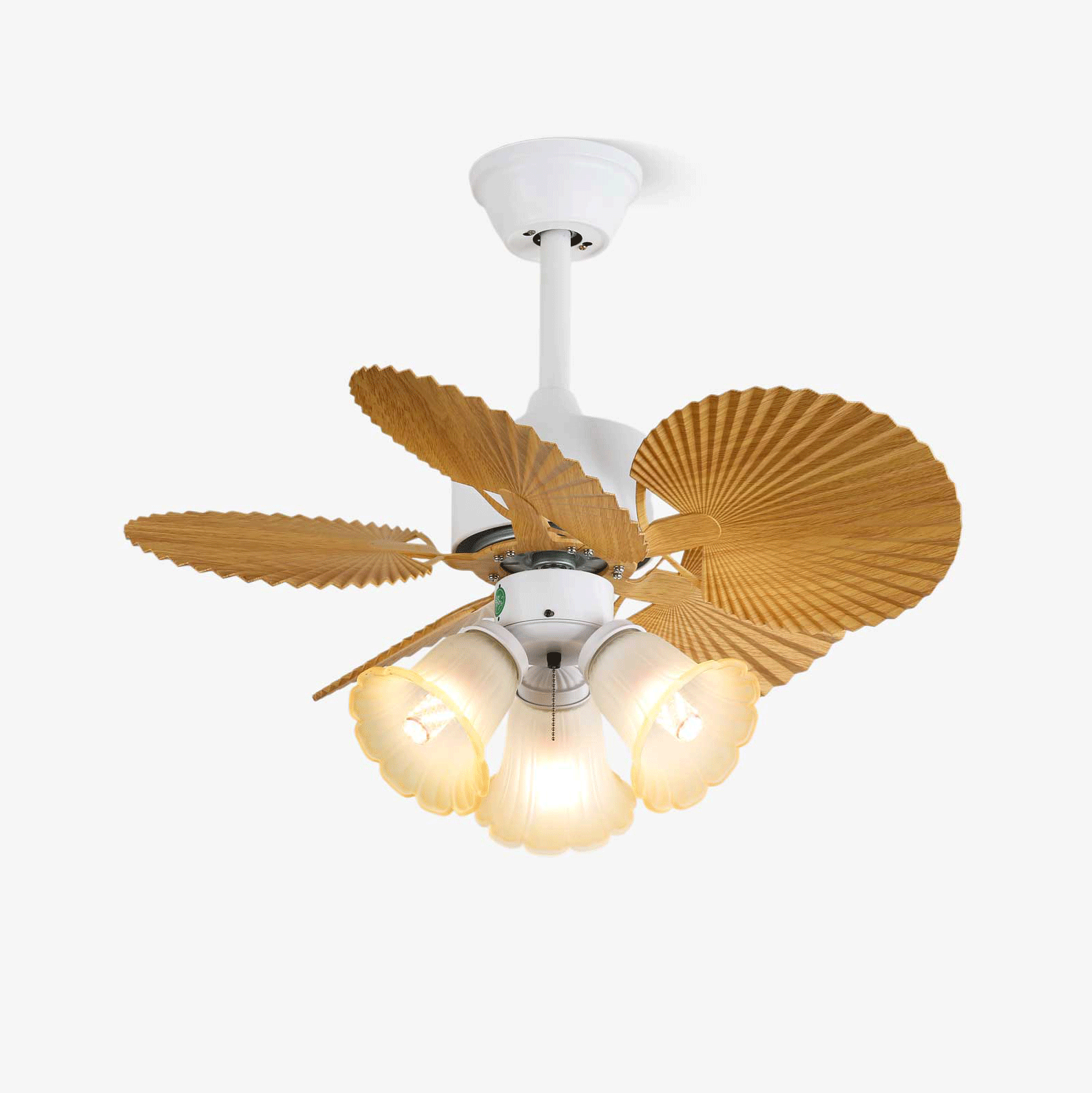Ventilador de Techo con Luz Aurelia Vintage de Madera y Cristal con aspas y luz