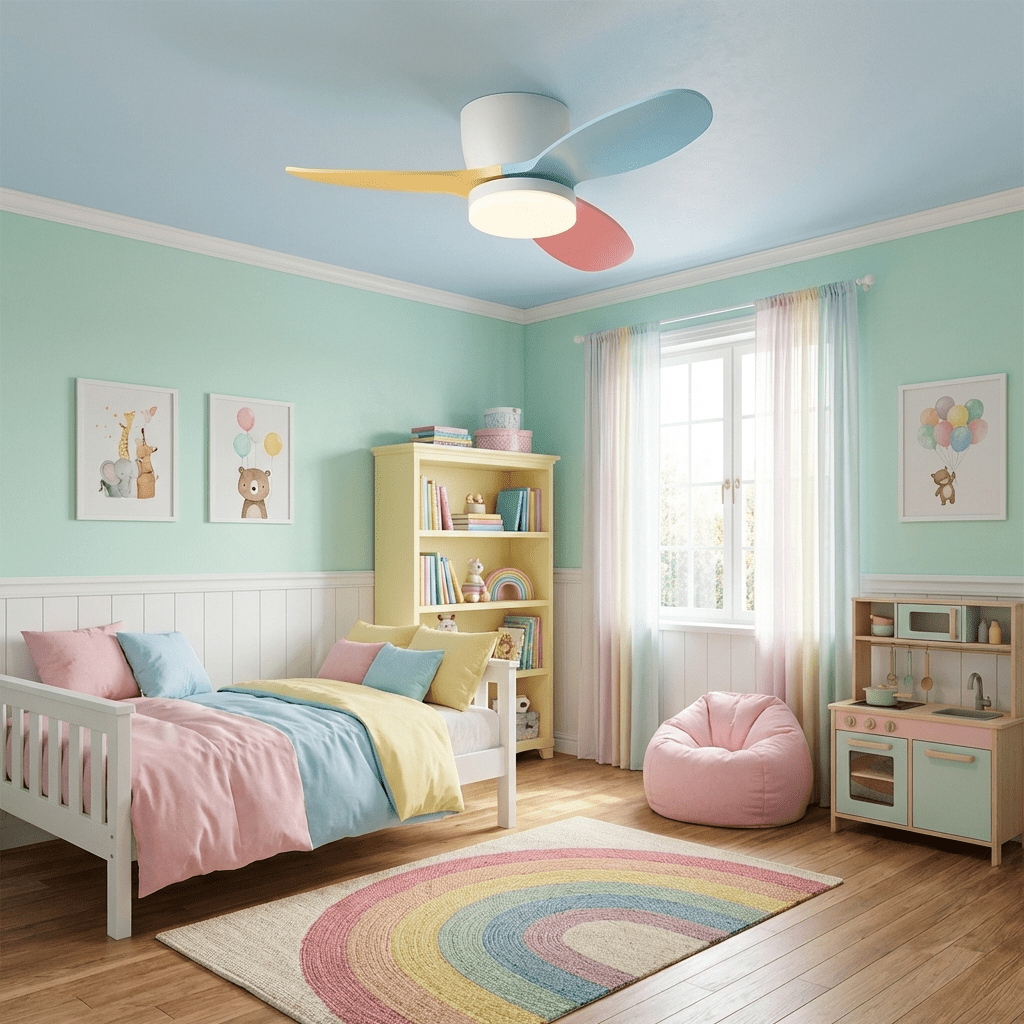 Ventilador de Techo Milo Petal en acabado blanco montado en el techo