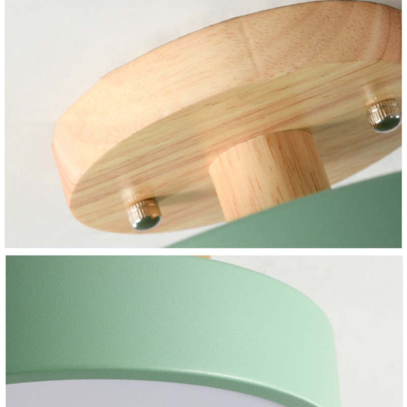 Quinn Moderna Redonda Madera/Acrílica Lámpara de Techo Negra/Rosa/Verde/Madera