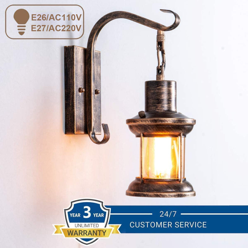 Alessio Industrial Retro Wall Lamp Negro/Bronce Interior Metal/Vidrio