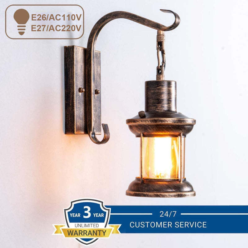 Alessio Industrial Retro Wall Lamp Negro/Bronce Interior Metal/Vidrio