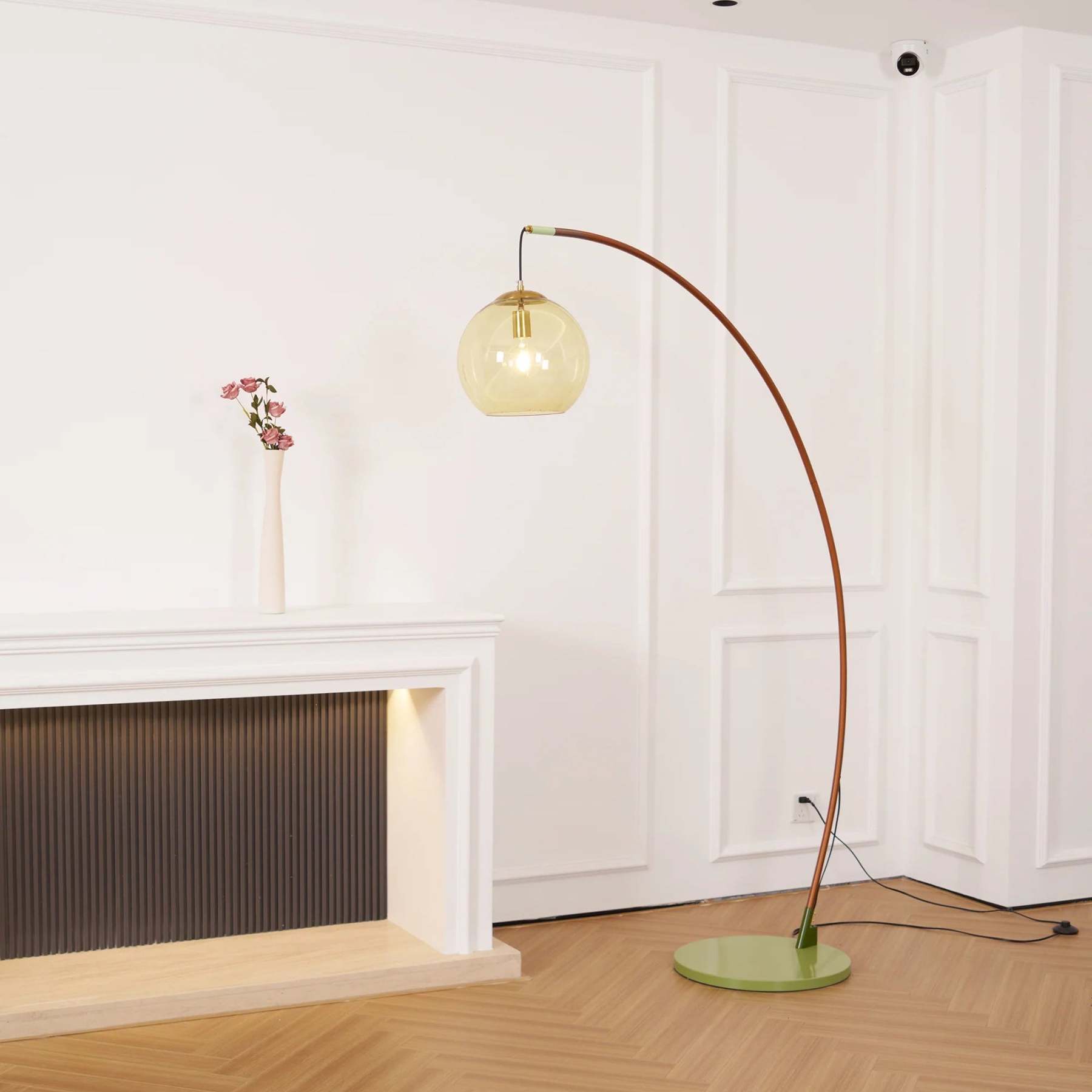 Halo Amber Glass Arc Floor Lamp