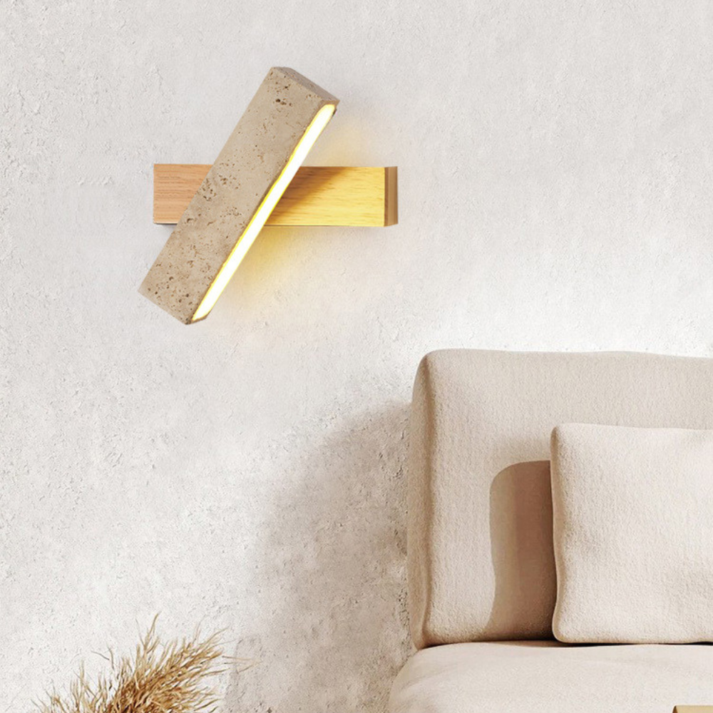 Zaid Natural Travertine Wood Adjustable Minimalist Wall Lamp