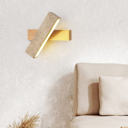 Zaid Natural Travertine Wood Adjustable Minimalist Wall Lamp