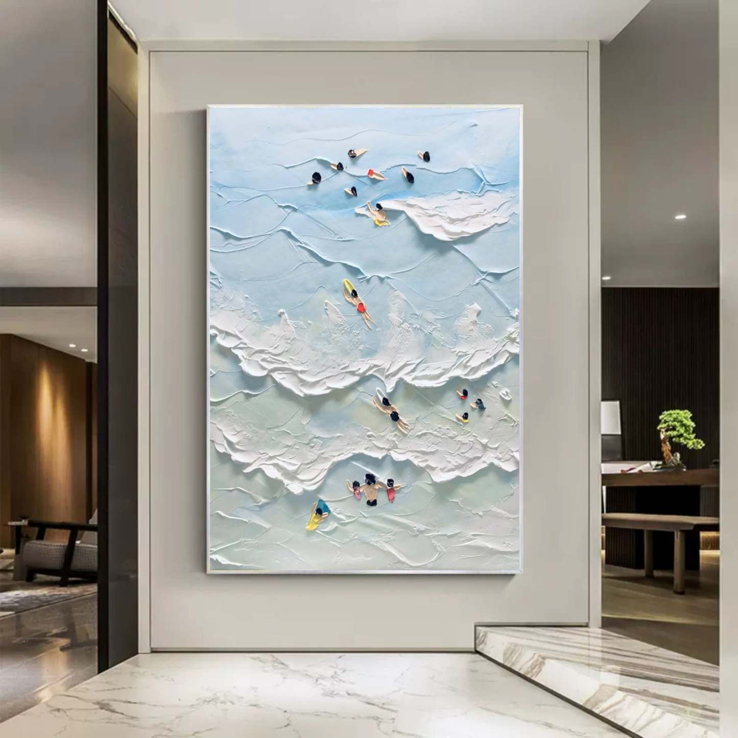 Arte Marino Azul De Yeso En Lienzo Enmarcado Al Óleo | Las Sola