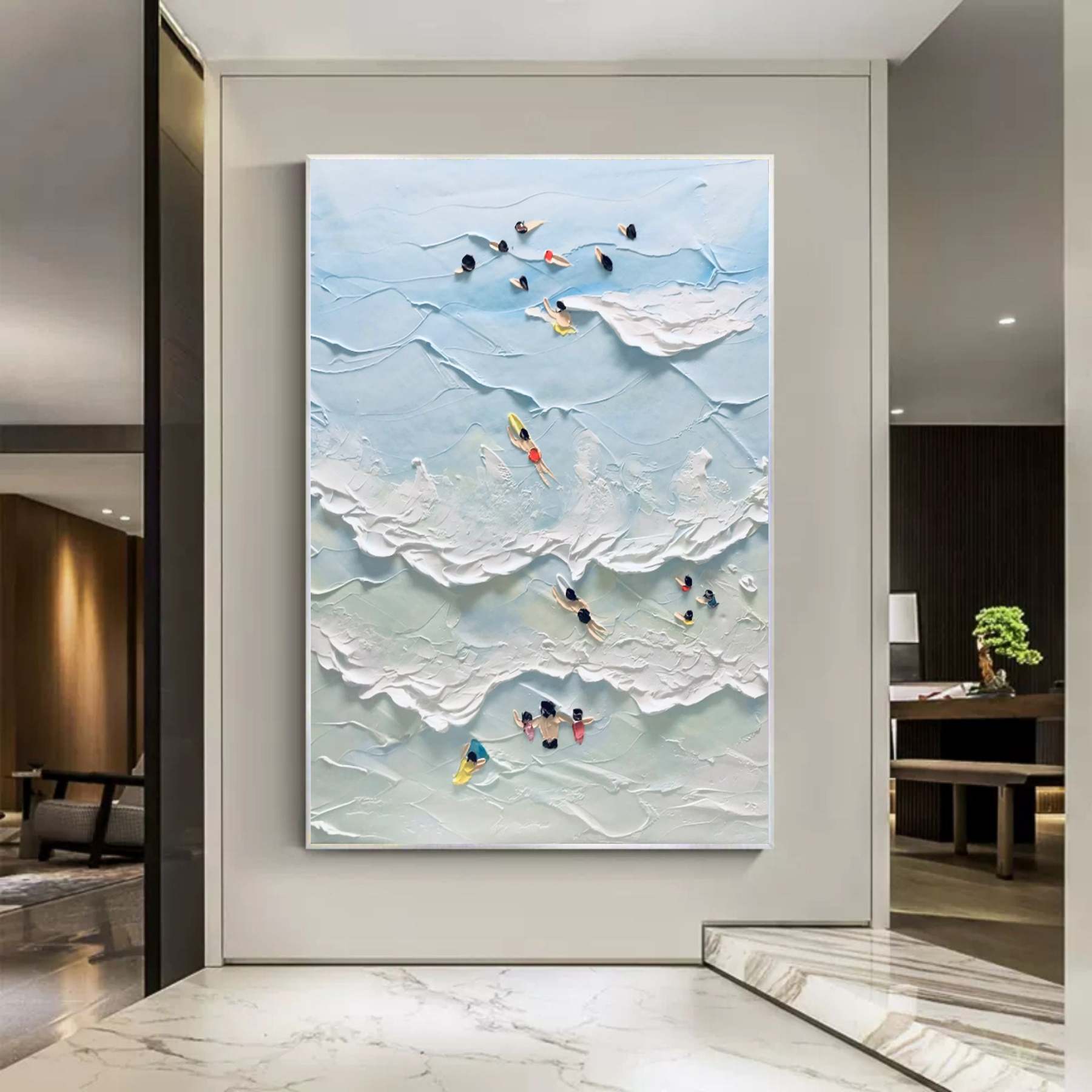 Arte Marino Azul De Yeso En Lienzo Enmarcado Al Óleo | Las Sola