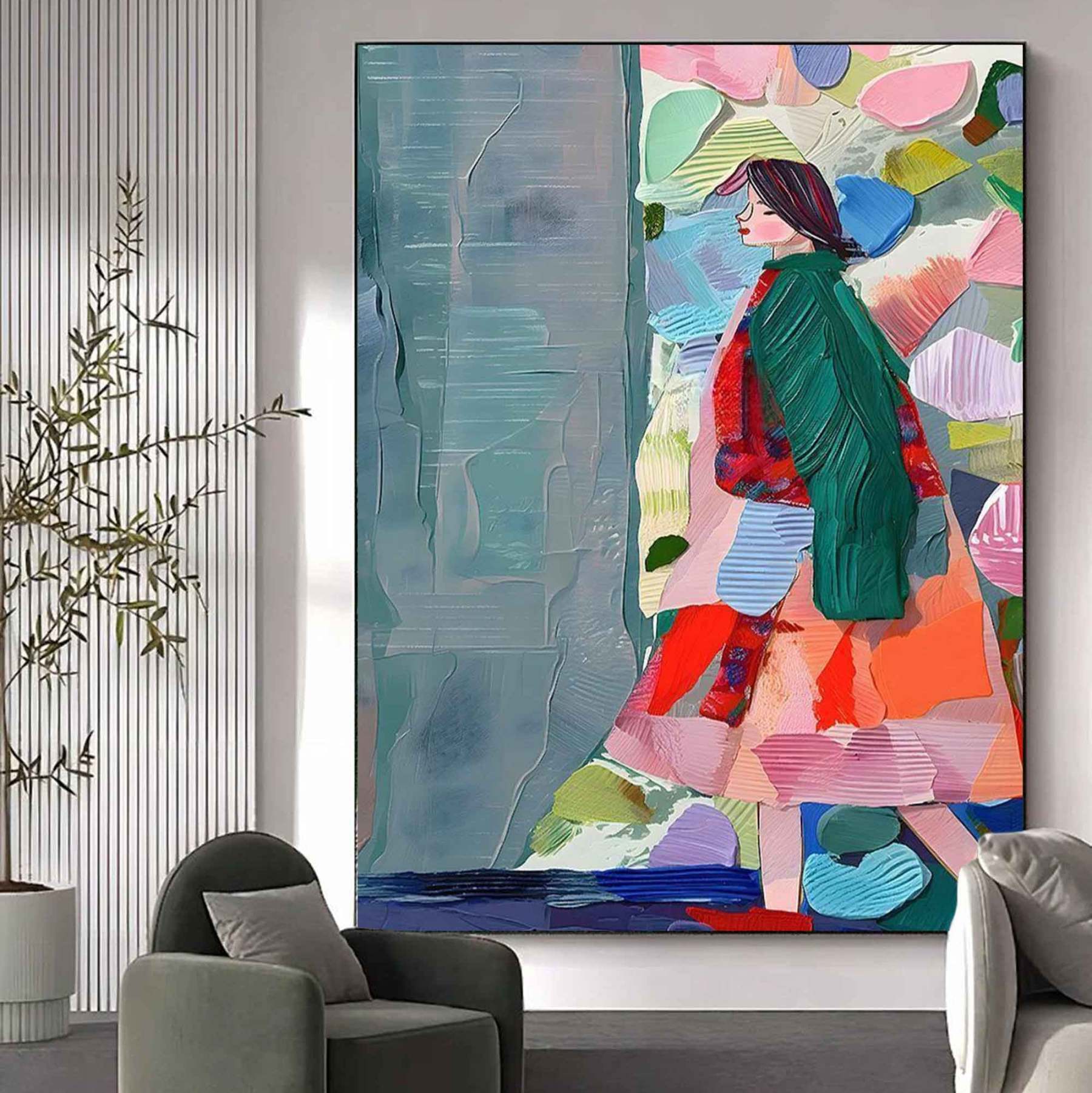 Arte De Retrato Abstracto Colorido En Lienzo Con Marco | Las Sola