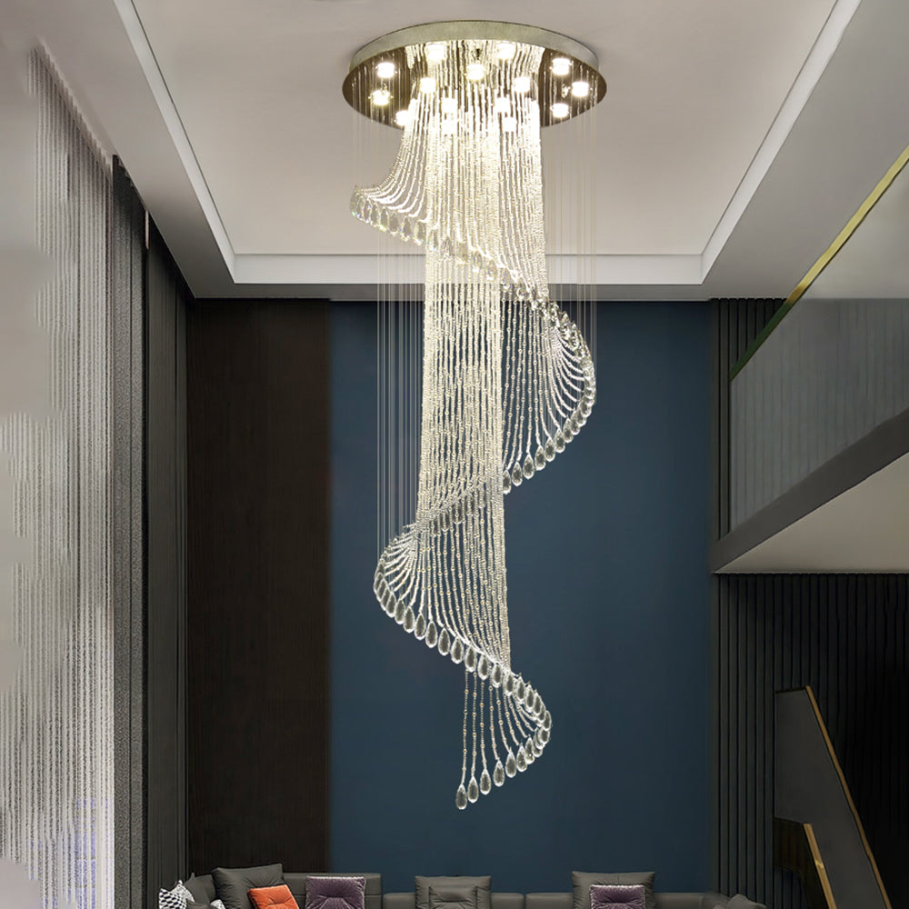 Valentina Moderno Espiral Cascada Cristal Lámpara Colgante Claro Sala de Estar