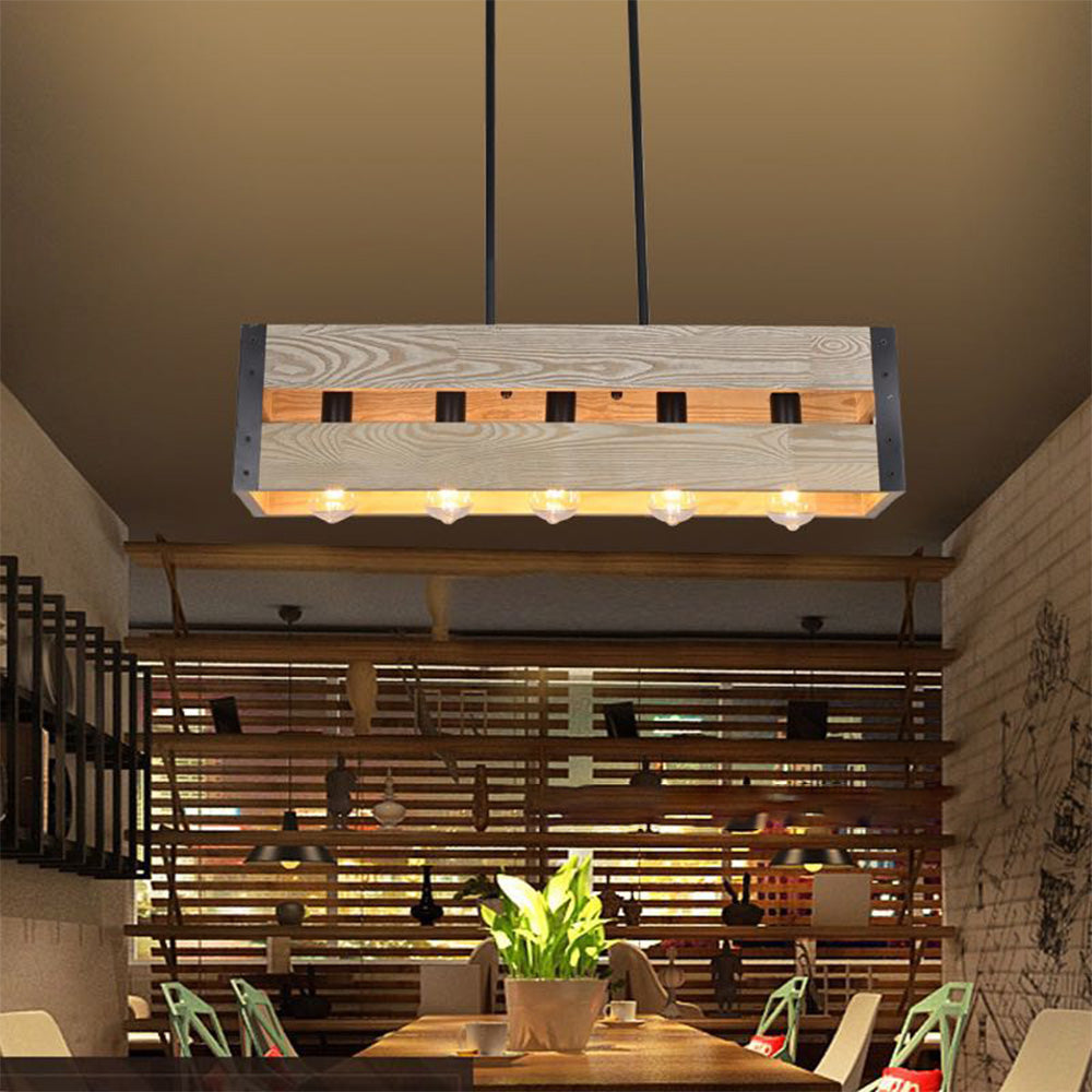 Alessio Vintage LED Lámpara Colgante Rectangular ,2 Colores, Metal Madera