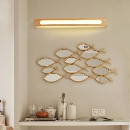 Ozawa Apliques de pared LED Minimalista redonda/rectangular/ovalada marrón para baño/dormitorio, madera y acrílico.