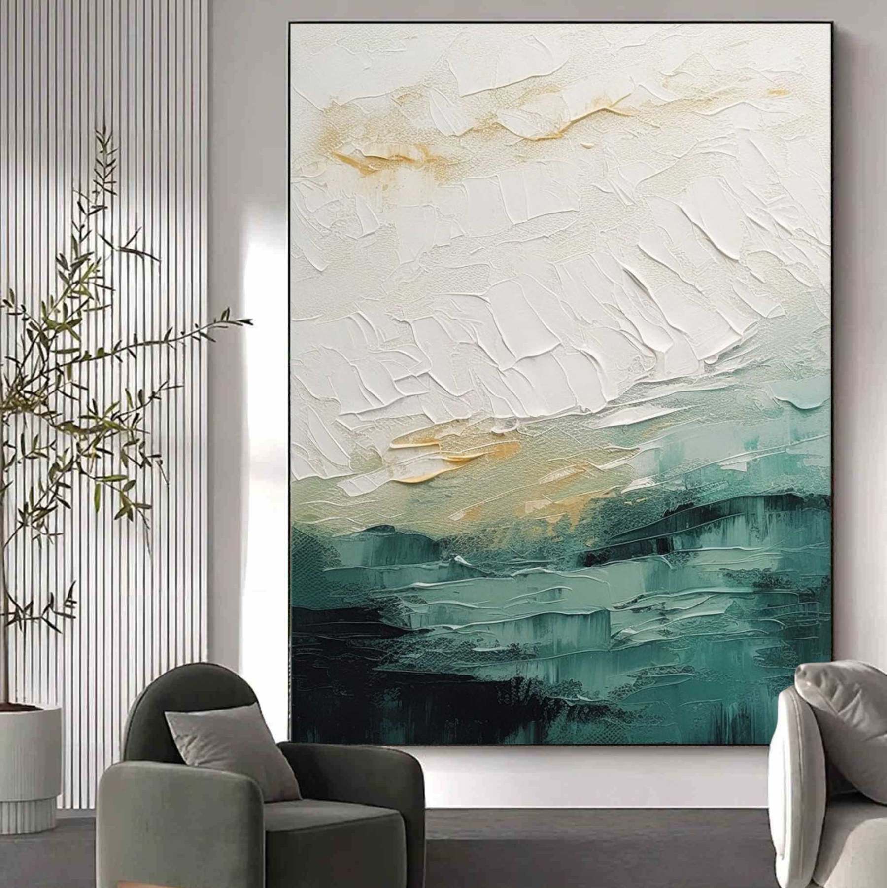 Arte Minimalista Verde Colorido En Lienzo Enmarcado Al Óleo | Las Sola