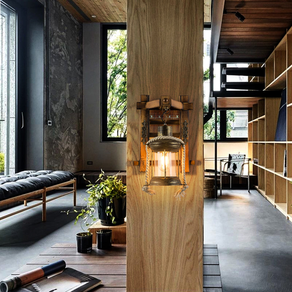 Austin Lámpara de pared LED Vintage Estilo Farol para Interior Dormitorio Madera y Metal