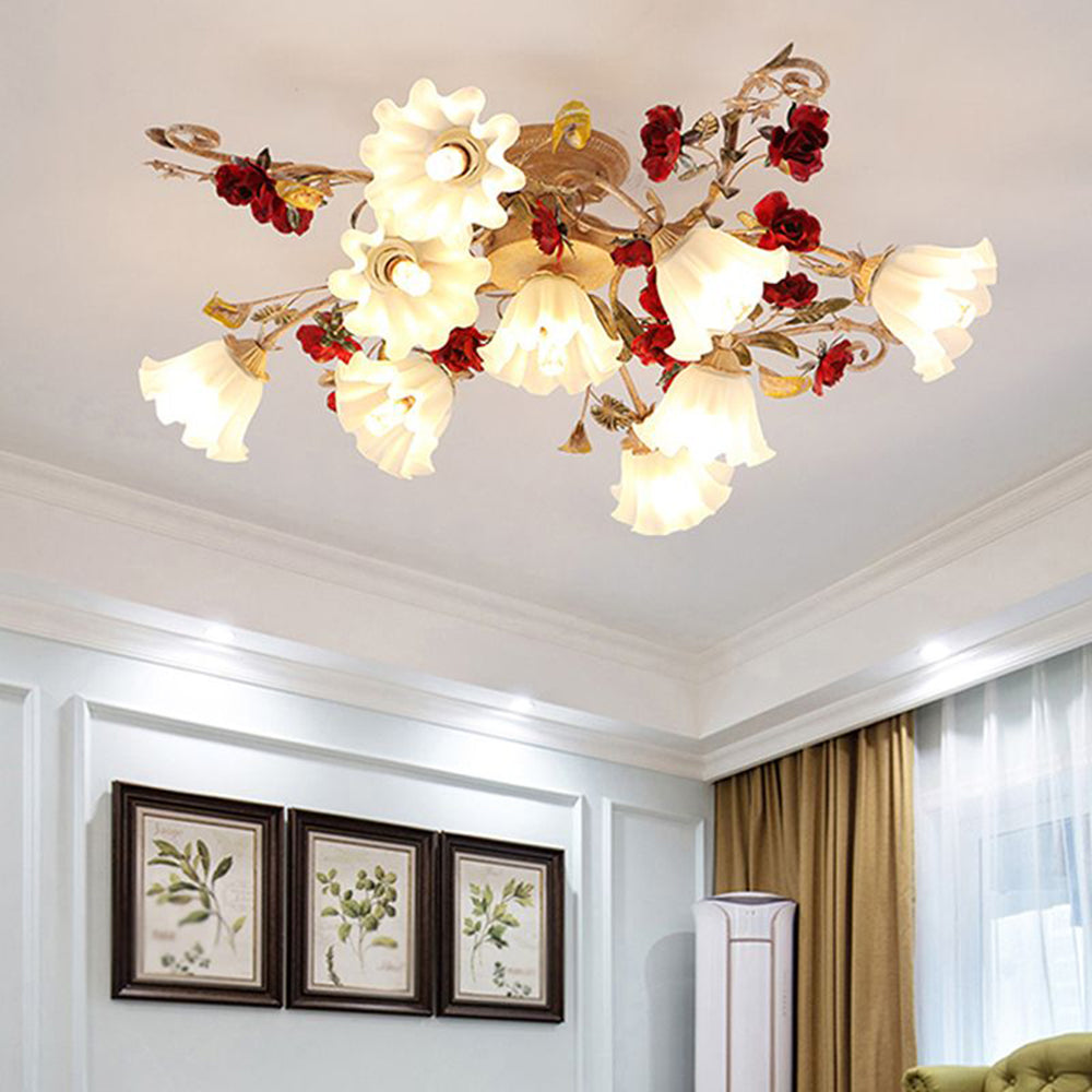 Olivia Americana Rústico Flor Metal Lámpara de Techo Salón Blanco