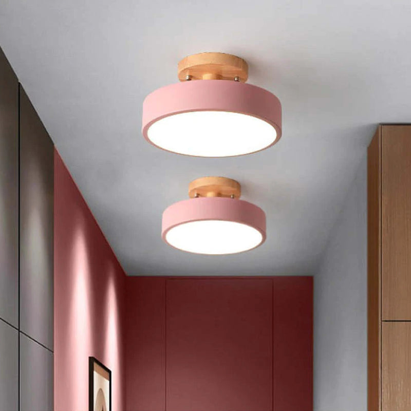 Quinn Moderna Redonda Madera/Acrílica Lámpara de Techo Negra/Rosa/Verde/Madera