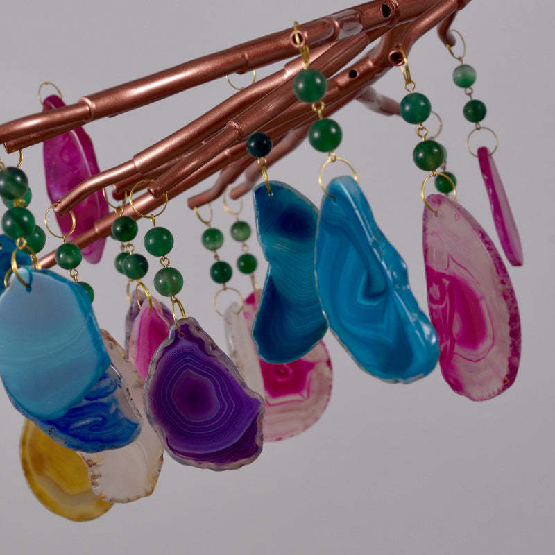 Morandi Diseño Redondo LED Lámpara Colgante Oro Rosa Salón/Dormitorio/Comedor Metal y Piedra Ágata 65/85CM Largo