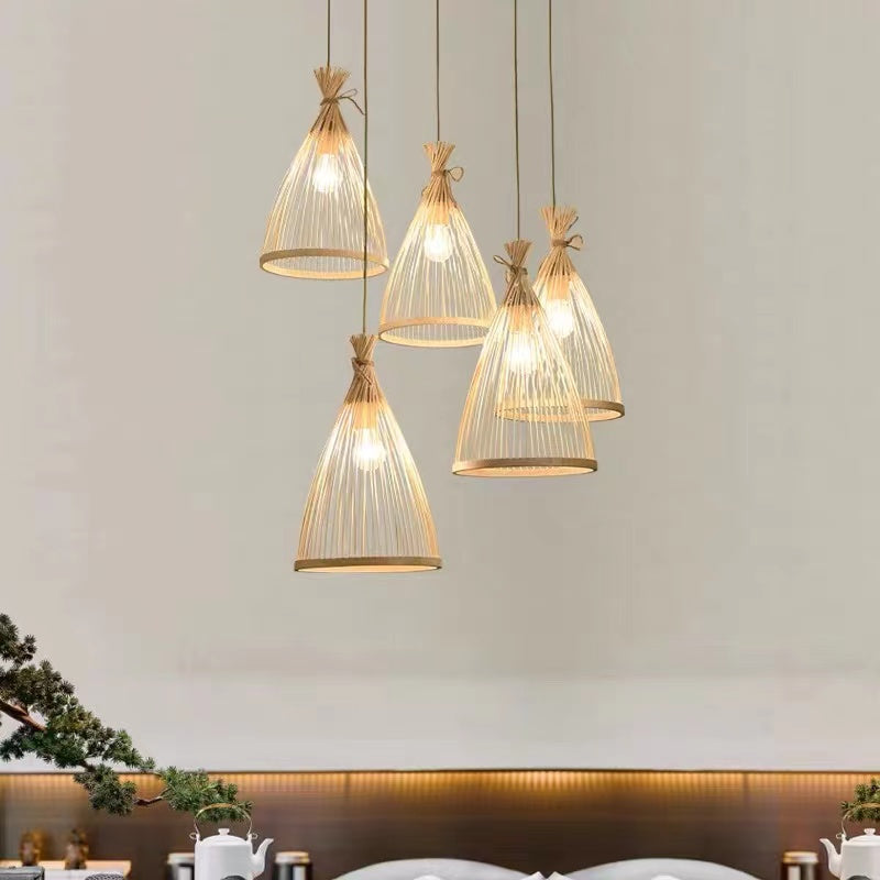 Muto Boho Natural Bambú Ratán Lámpara Colgante Para Comedor, Dormitorio
