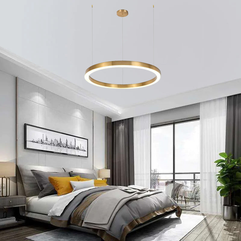 Arisha Moderno Lámpara Colgante Anillo Salón Dormitorio, Oro, Metal Acrílico
