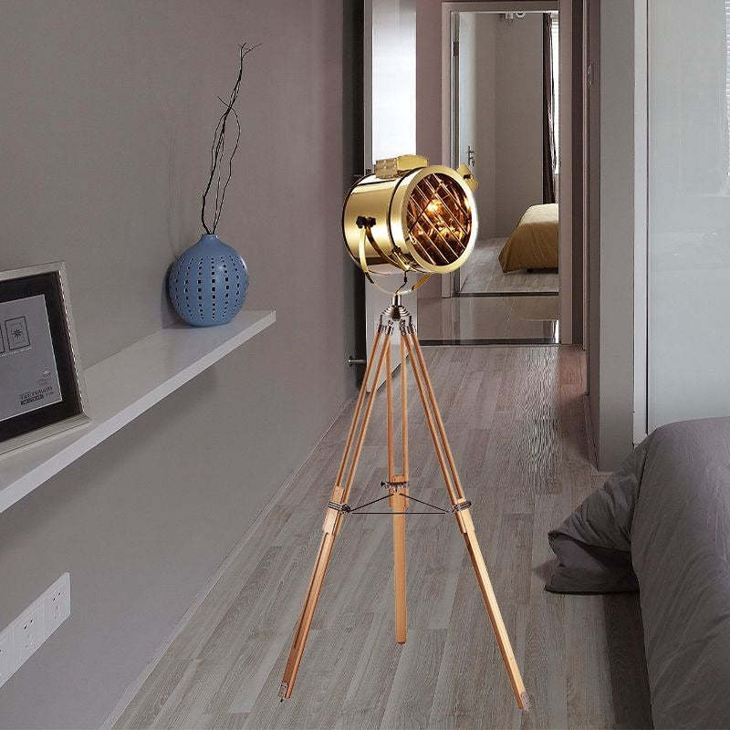 Salgado Moderna Diseño Metal/Madera Lámpara de Pie Cromo/Dorada