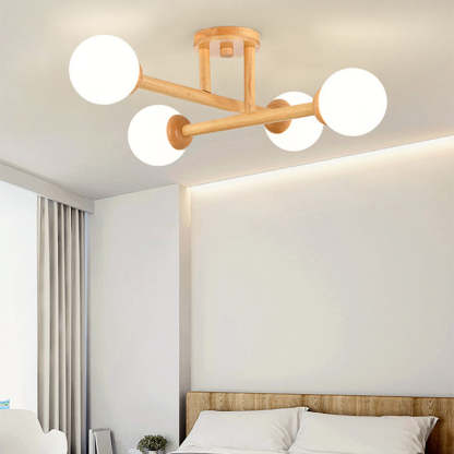 Ozawa Nórdica Multiple Bolas Vidrio Lámpara de Techo Madera