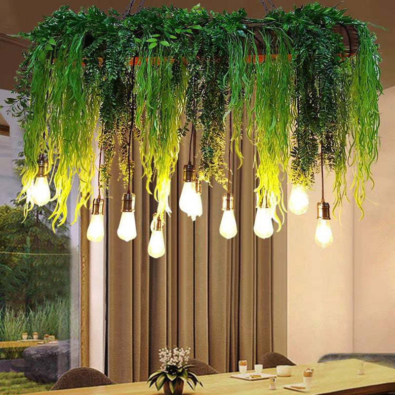Nido Natural Decorativo Planta Rectangular Metal Lámpara Colgante Verde