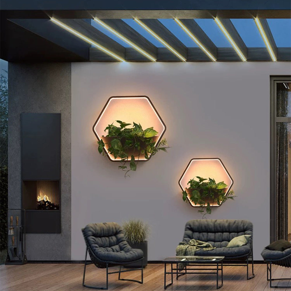 Orr Hexagonal Solar Aplique Exterior Metal Jardín Pasillo