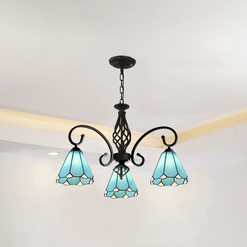 Silva Retro Tiffany LED Lámparas de Araña Blanco/Azul/Azul Marino Salón/Dormitorio Metal y Acrílico 3/5/6/8-Llamas