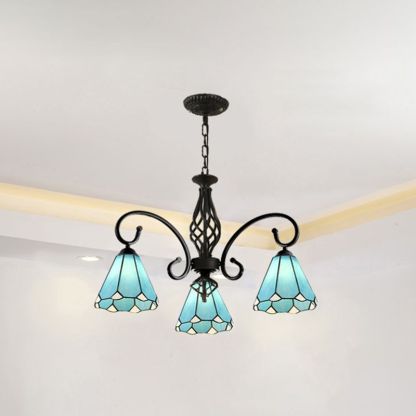 Silva Retro Tiffany LED Lámparas de Araña Blanco/Azul/Azul Marino Salón/Dormitorio Metal y Acrílico 3/5/6/8-Llamas